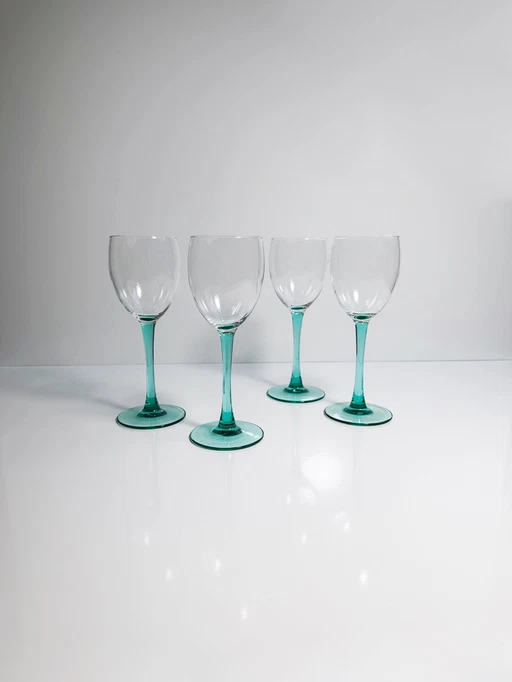 4 Vintage Luminarc Wijnglazen Turquoise Smaragd 80s Art Deco Champagne