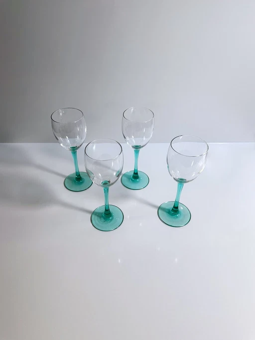 4 Vintage Luminarc Wijnglazen Turquoise Smaragd 80s Art Deco Champagne