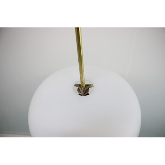 Image 1 of Vintage messing en melkglas hanglamp van Kamenicky Senov, Tsjecho-Slowakije 1970