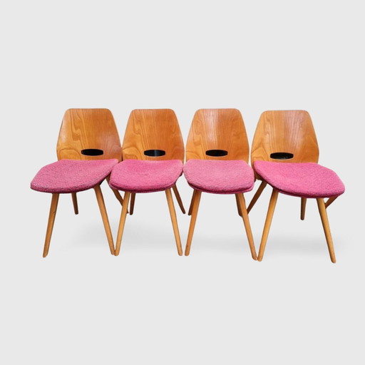 Set van 4 vintage Lollipop stoelen van Tatra Nabytok - Rood