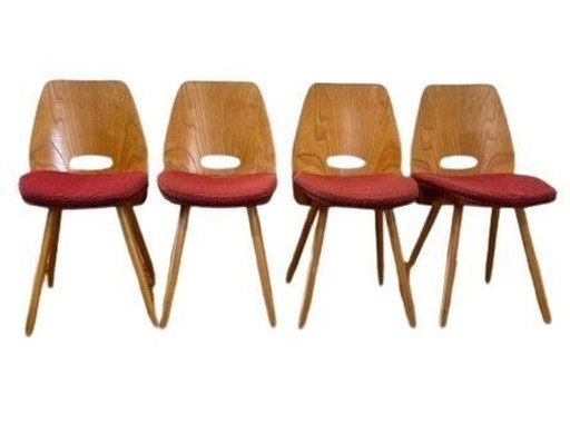 Set van 4 vintage Lollipop stoelen van Tatra Nabytok - Rood