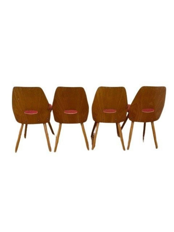 Image 1 of Set van 4 vintage Lollipop stoelen van Tatra Nabytok - Rood