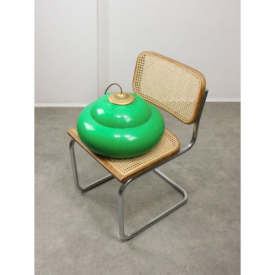 Image 1 of Vintage groene biljart tafellamp van messing en kunststof, Italië