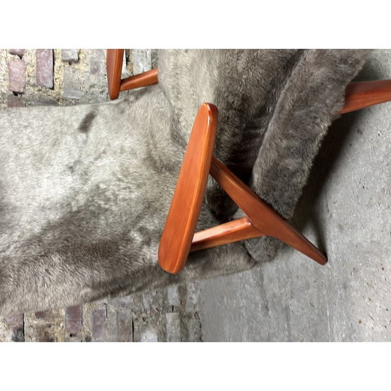 Image 1 of Vintage Scandinavische fauteuil in beukenhout en pluche stoffen, 1950