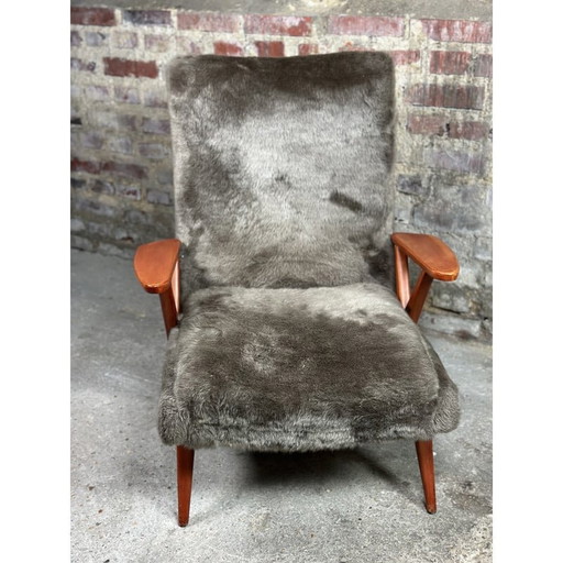 Vintage Scandinavische fauteuil in beukenhout en pluche stoffen, 1950