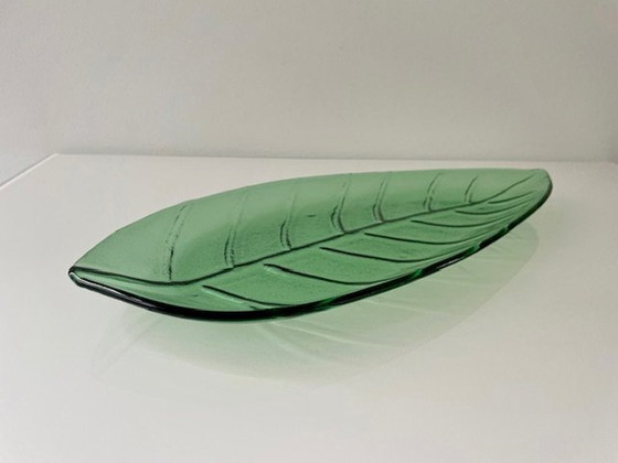 Image 1 of Presenteerschaal Palmblad Groen Glas