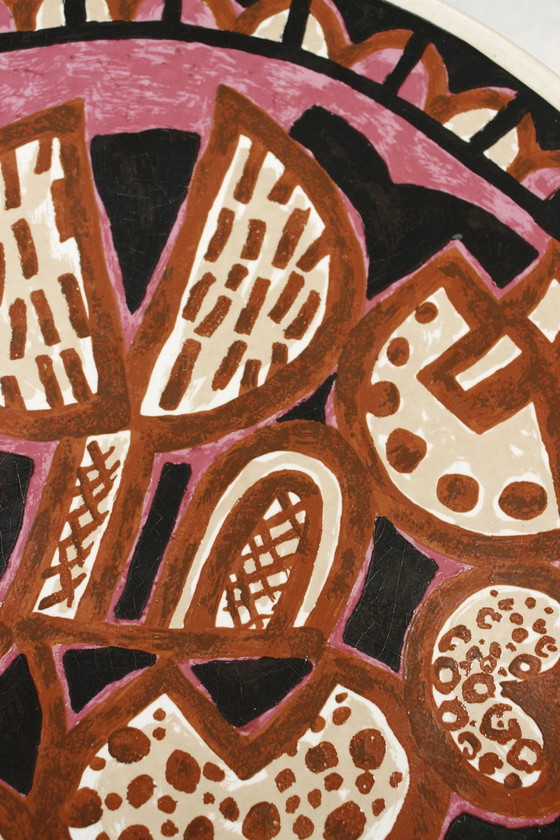 Image 1 of Franz Dewald & Karlsruhe Majolika - Grote abstracte decoratieve schotel 1976 N°42/150