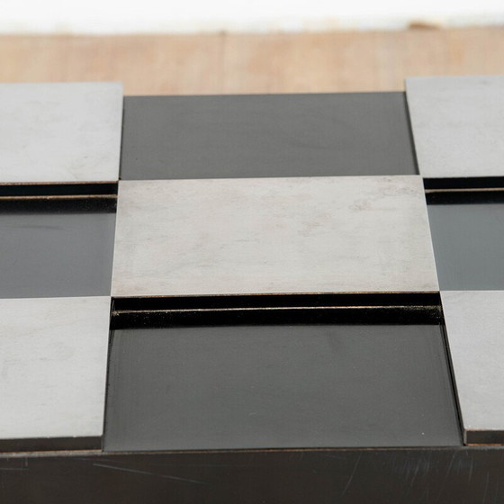 Image 1 of Vintage vierkante salontafel in zwart melamine en verchroomd metaal voor Delmas, Frankrijk 1970