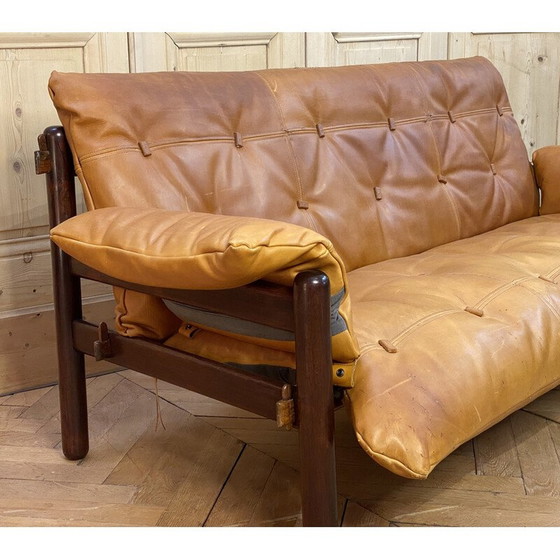 Image 1 of Vintage leren bank van Jean Gillon voor Woodart