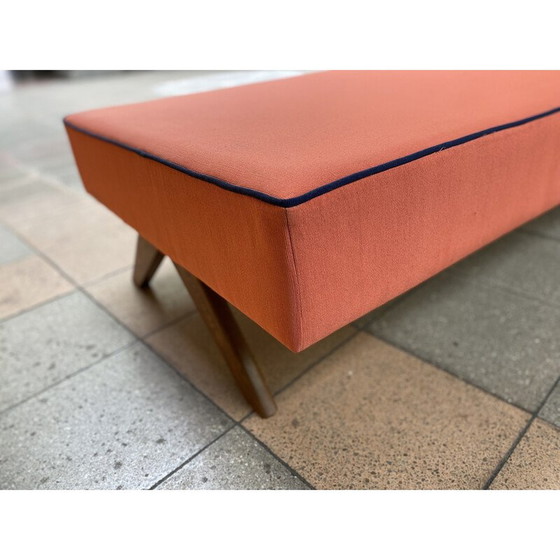 Image 1 of Vintage daybed in massief teakhout en katoenen canvas van Jeanneret, Frankrijk 1957