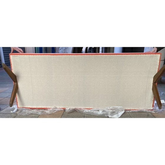 Image 1 of Vintage daybed in massief teakhout en katoenen canvas van Jeanneret, Frankrijk 1957