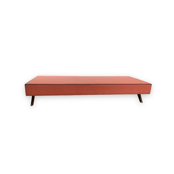 Image 1 of Vintage daybed in massief teakhout en katoenen canvas van Jeanneret, Frankrijk 1957
