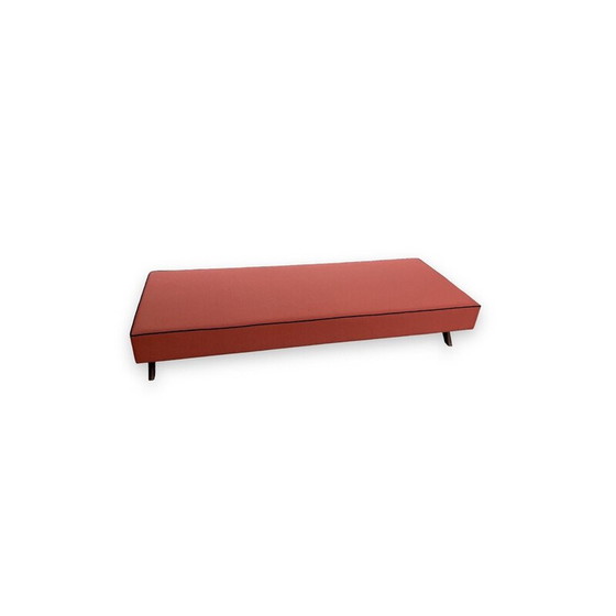 Image 1 of Vintage daybed in massief teakhout en katoenen canvas van Jeanneret, Frankrijk 1957