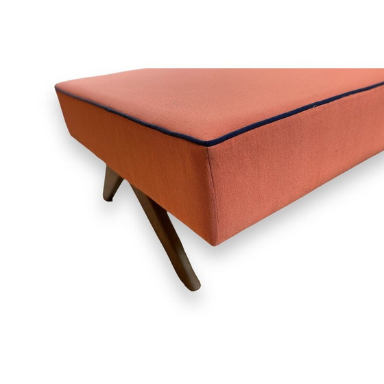 Image 1 of Vintage daybed in massief teakhout en katoenen canvas van Jeanneret, Frankrijk 1957