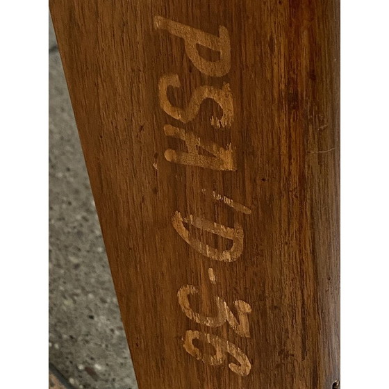 Image 1 of Vintage daybed in massief teakhout en katoenen canvas van Jeanneret, Frankrijk 1957