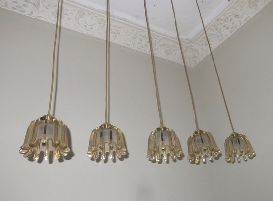 Image 1 of 5x Doria Mat Amber Glazen Hanglampen