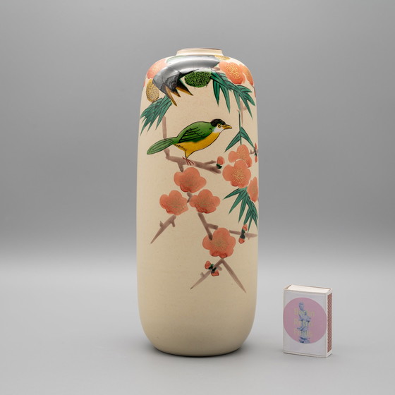 Image 1 of Kutani Yaki Ware Keramiek Japans Porselein Vintage Bloemenvaas Pruim en Vogel