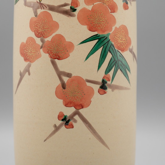 Image 1 of Kutani Yaki Ware Keramiek Japans Porselein Vintage Bloemenvaas Pruim en Vogel