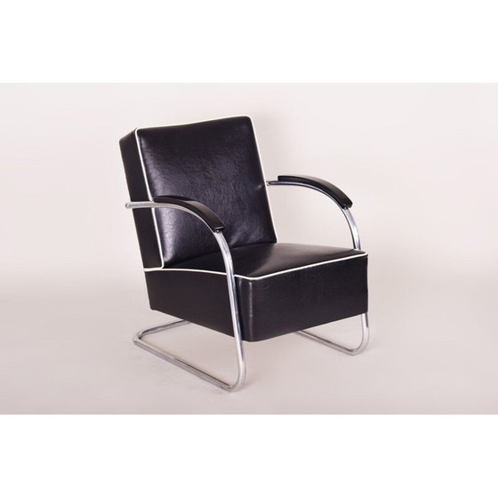 Image 1 of Paar vintage zwart leren fauteuils van Mucke Melder, 1930