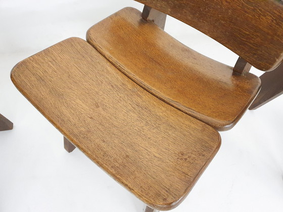 Image 1 of Set van vier massief eiken eetkamerstoelen, Nederland 1970'S