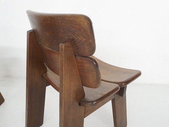 Image 1 of Set van vier massief eiken eetkamerstoelen, Nederland 1970'S