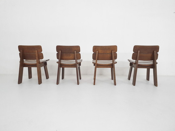 Image 1 of Set van vier massief eiken eetkamerstoelen, Nederland 1970'S