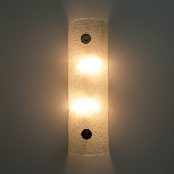 Image 1 of Paar moderne Italiaanse Murano glas groen water en messing wandlampen