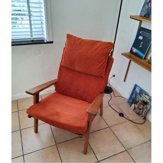 Image 1 of Vintage Lotus fauteuil in hout en oranje fluweel van Rob Parry voor Gelderland, Nederland 1960