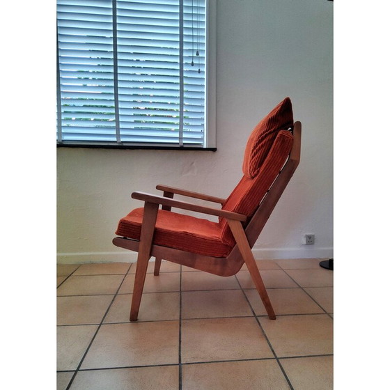 Image 1 of Vintage Lotus fauteuil in hout en oranje fluweel van Rob Parry voor Gelderland, Nederland 1960