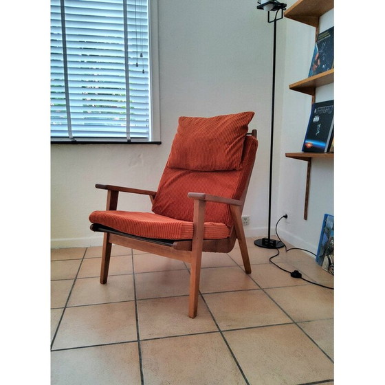 Image 1 of Vintage Lotus fauteuil in hout en oranje fluweel van Rob Parry voor Gelderland, Nederland 1960
