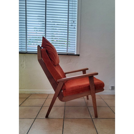 Image 1 of Vintage Lotus fauteuil in hout en oranje fluweel van Rob Parry voor Gelderland, Nederland 1960