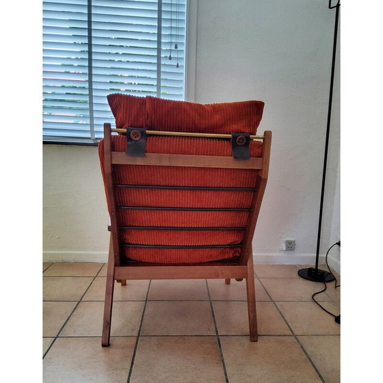 Image 1 of Vintage Lotus fauteuil in hout en oranje fluweel van Rob Parry voor Gelderland, Nederland 1960