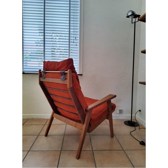 Image 1 of Vintage Lotus fauteuil in hout en oranje fluweel van Rob Parry voor Gelderland, Nederland 1960