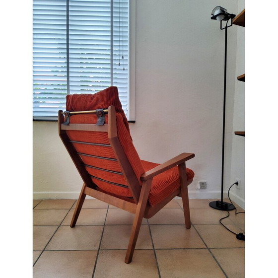 Image 1 of Vintage Lotus fauteuil in hout en oranje fluweel van Rob Parry voor Gelderland, Nederland 1960