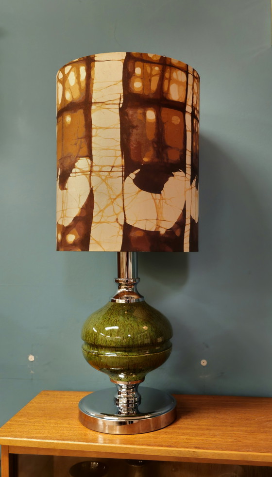 Image 1 of Vintage Chromen Keramiek Tafellamp Tafel Lamp Groen 