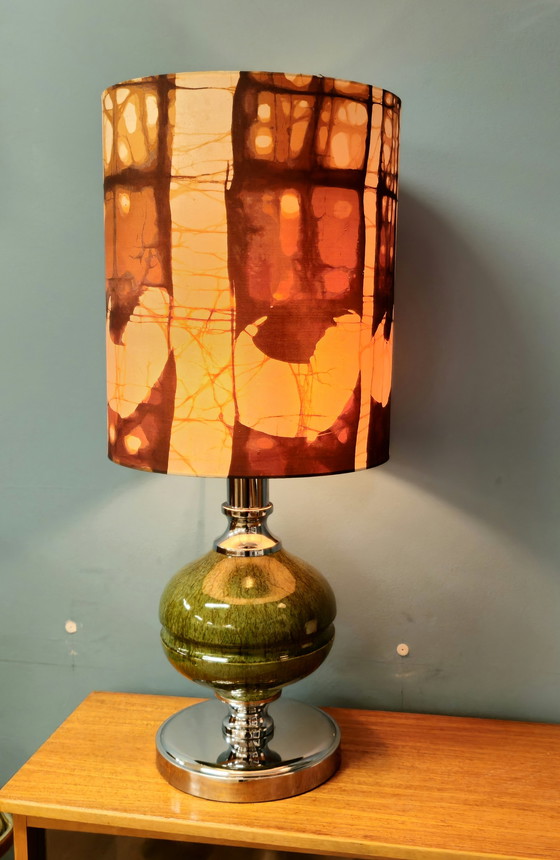 Image 1 of Vintage Chromen Keramiek Tafellamp Tafel Lamp Groen 