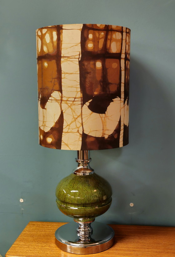 Image 1 of Vintage Chromen Keramiek Tafellamp Tafel Lamp Groen 