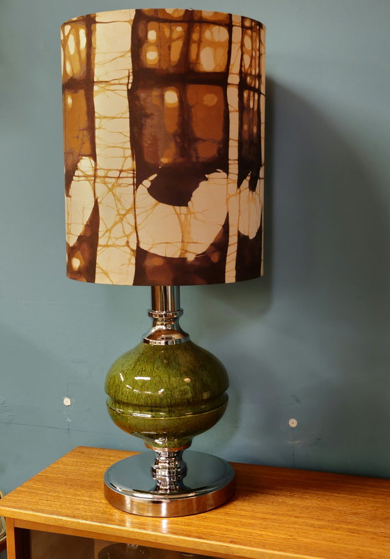 Image 1 of Vintage Chromen Keramiek Tafellamp Tafel Lamp Groen 