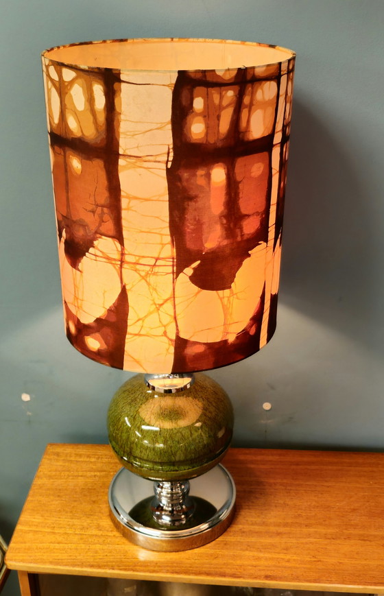 Image 1 of Vintage Chromen Keramiek Tafellamp Tafel Lamp Groen 