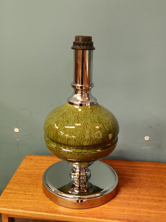 Image 1 of Vintage Chromen Keramiek Tafellamp Tafel Lamp Groen 