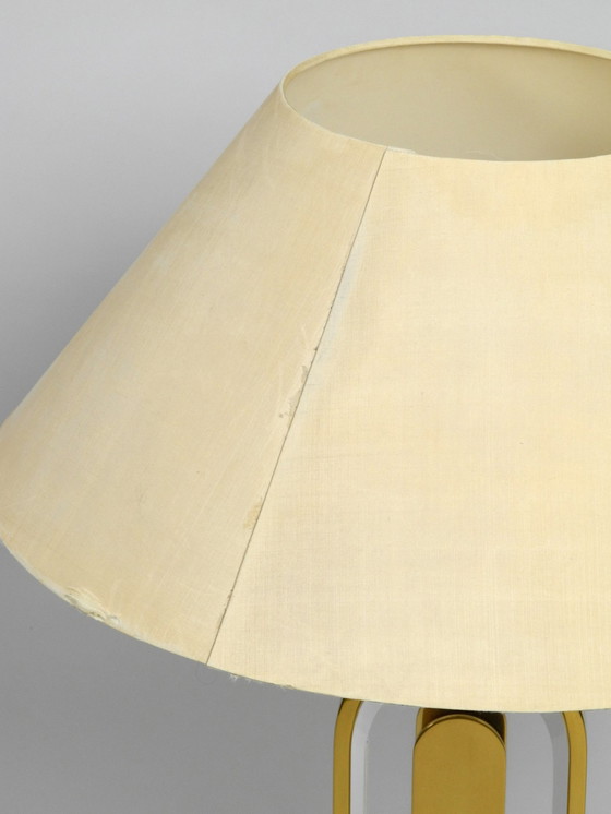 Image 1 of Zeer Zeldzame 1970S Xxl Messing Glazen Tafellamp uit de Vereinigte Werkstätten Collectie