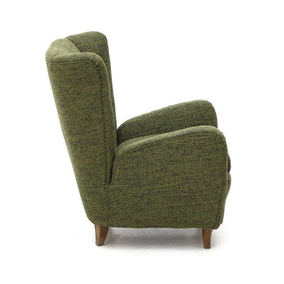 Image 1 of Paar vintage fauteuils in groene stof, jaren 1940