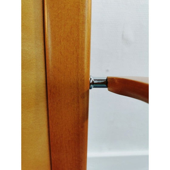 Image 1 of Vintage Bridge stoel in hout en mosterd nubuck bekleding