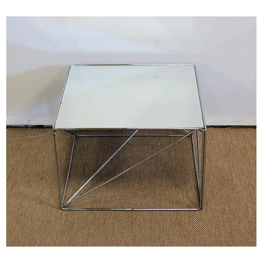 Vintage verchroomd metalen salontafel van Max Sauze, Frankrijk 1970