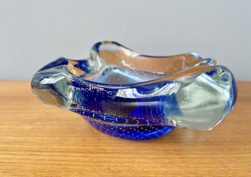 Vintage Murano blauw glazen schaal asbak