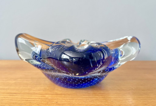 Vintage Murano blauw glazen schaal asbak