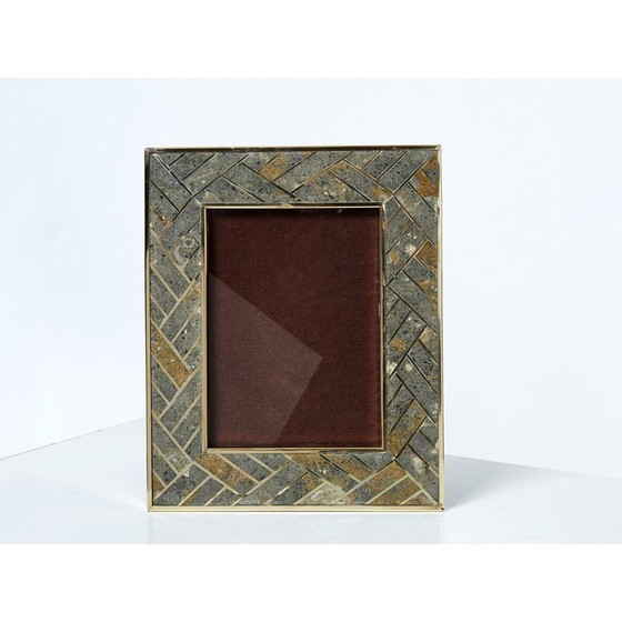 Image 1 of Vintage messing en fossiel stenen fotolijst, Italië 1970