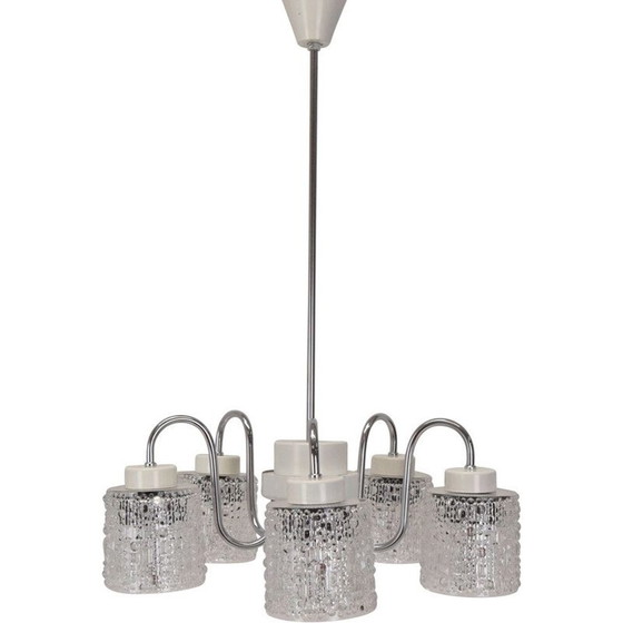 Image 1 of Vintage kroonluchter van glas en metaal door Lidokov, Tsjecho-Slowakije 1960