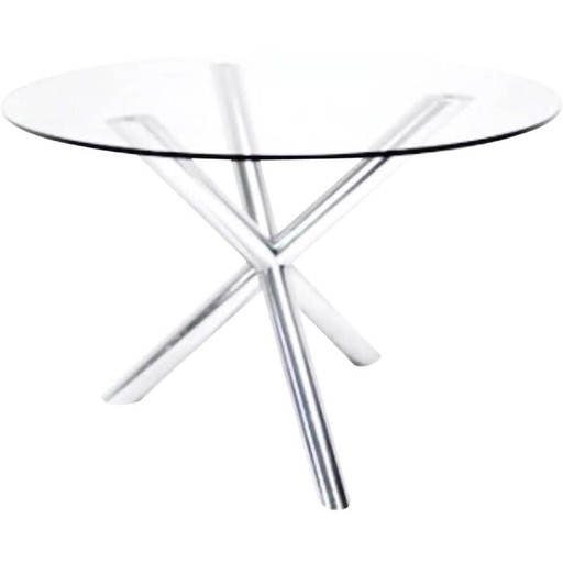 Vintage tafel in glas en chroom van Renato Zevi voor Roche Bobois, Frankrijk 1970