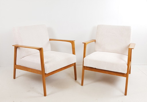 2 vintage fauteuils | nieuw gestoffeerd off white Japandi 